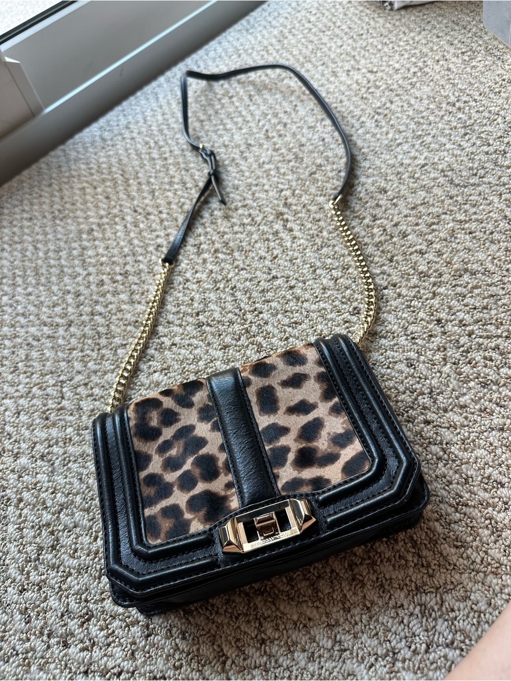 Leopard Print Crossbody Bag with Gold Chain Strap